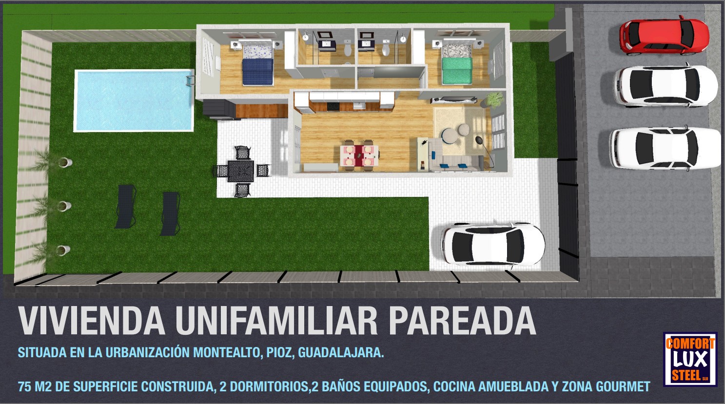 2.— 2 dormitorios / 2 baños